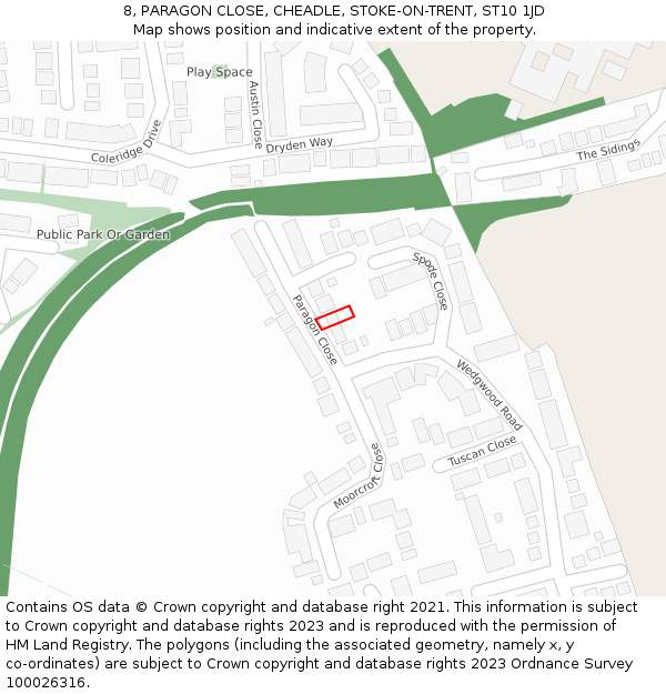 8, PARAGON CLOSE, CHEADLE, STOKE-ON-TRENT, ST10 1JD: Location map and indicative extent of plot