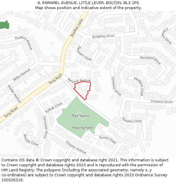 8, PARAMEL AVENUE, LITTLE LEVER, BOLTON, BL3 1PS: Location map and indicative extent of plot