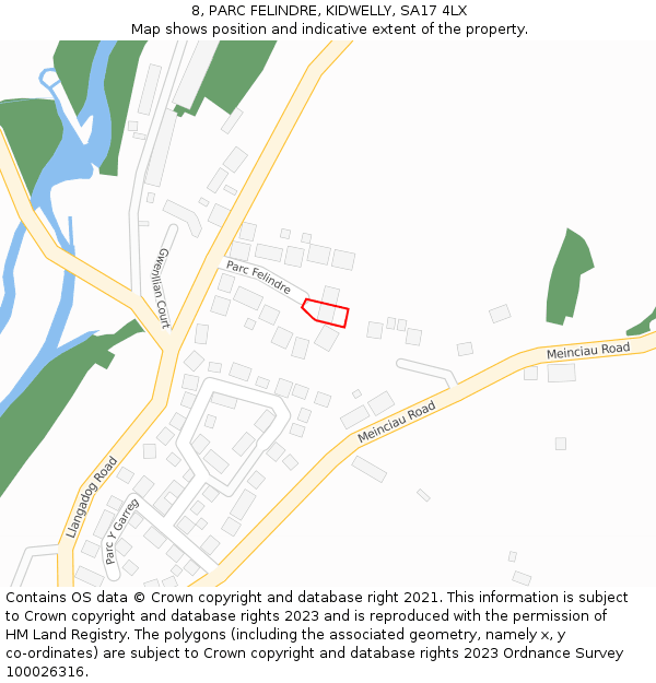 8, PARC FELINDRE, KIDWELLY, SA17 4LX: Location map and indicative extent of plot