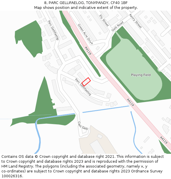 8, PARC GELLIFAELOG, TONYPANDY, CF40 1BF: Location map and indicative extent of plot