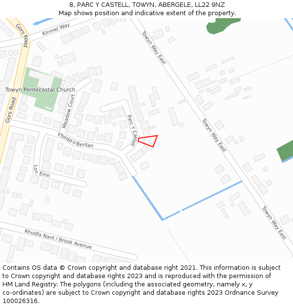 8, PARC Y CASTELL, TOWYN, ABERGELE, LL22 9NZ: Location map and indicative extent of plot