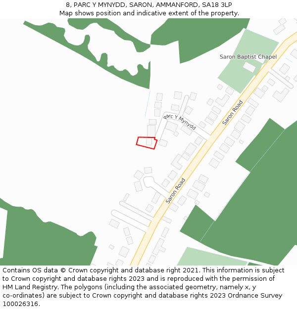 8, PARC Y MYNYDD, SARON, AMMANFORD, SA18 3LP: Location map and indicative extent of plot