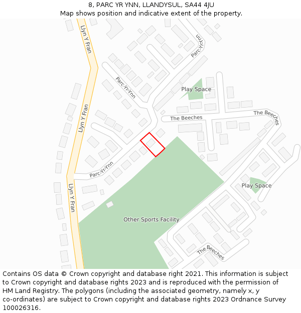 8, PARC YR YNN, LLANDYSUL, SA44 4JU: Location map and indicative extent of plot