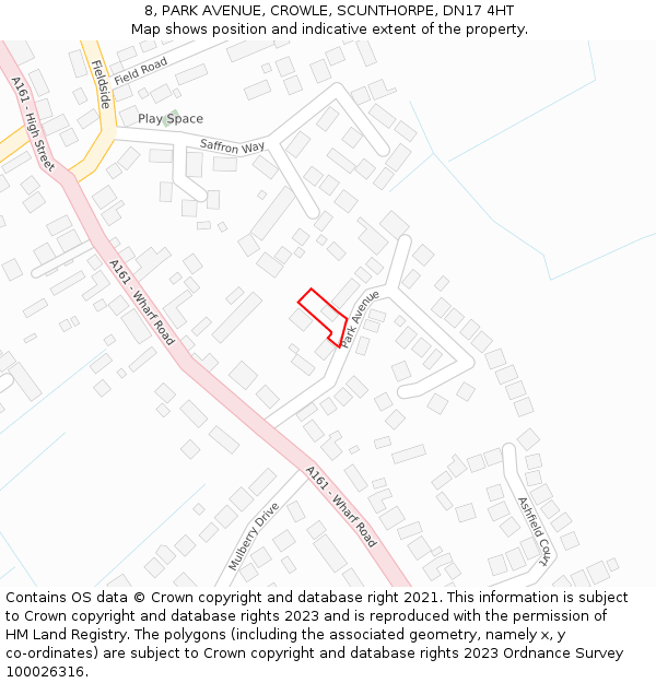 8, PARK AVENUE, CROWLE, SCUNTHORPE, DN17 4HT: Location map and indicative extent of plot