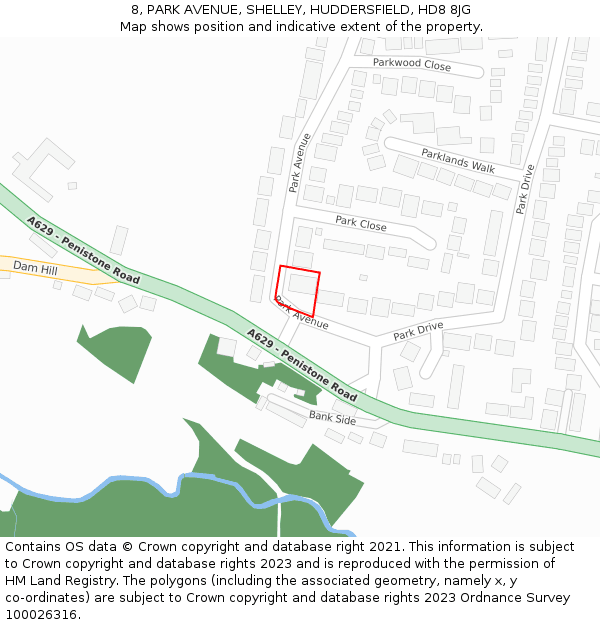 8, PARK AVENUE, SHELLEY, HUDDERSFIELD, HD8 8JG: Location map and indicative extent of plot