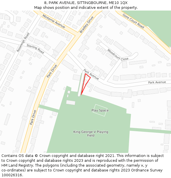 8, PARK AVENUE, SITTINGBOURNE, ME10 1QX: Location map and indicative extent of plot