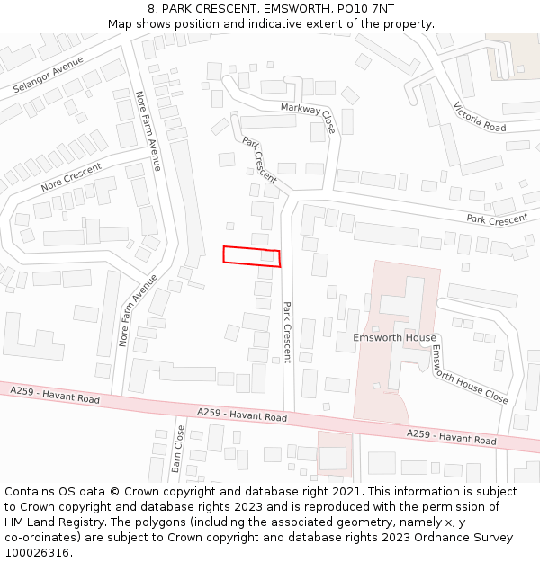 8, PARK CRESCENT, EMSWORTH, PO10 7NT: Location map and indicative extent of plot