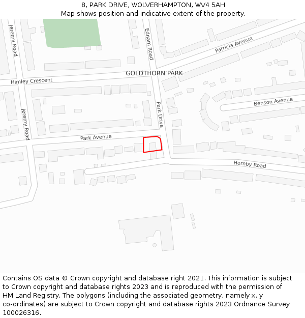 8, PARK DRIVE, WOLVERHAMPTON, WV4 5AH: Location map and indicative extent of plot