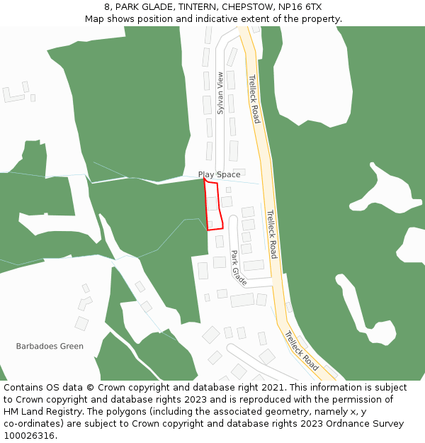 8, PARK GLADE, TINTERN, CHEPSTOW, NP16 6TX: Location map and indicative extent of plot