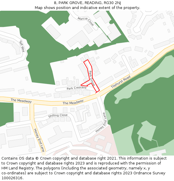 8, PARK GROVE, READING, RG30 2NJ: Location map and indicative extent of plot