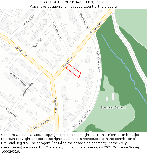 8, PARK LANE, ROUNDHAY, LEEDS, LS8 2EU: Location map and indicative extent of plot