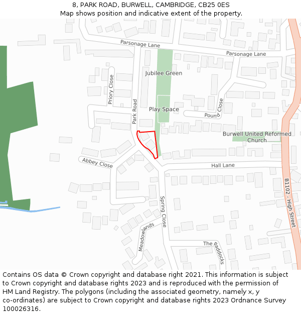 8, PARK ROAD, BURWELL, CAMBRIDGE, CB25 0ES: Location map and indicative extent of plot