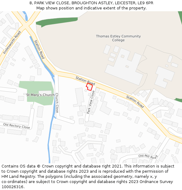 8, PARK VIEW CLOSE, BROUGHTON ASTLEY, LEICESTER, LE9 6PR: Location map and indicative extent of plot