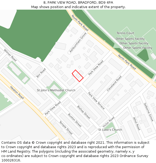 8, PARK VIEW ROAD, BRADFORD, BD9 4PA: Location map and indicative extent of plot