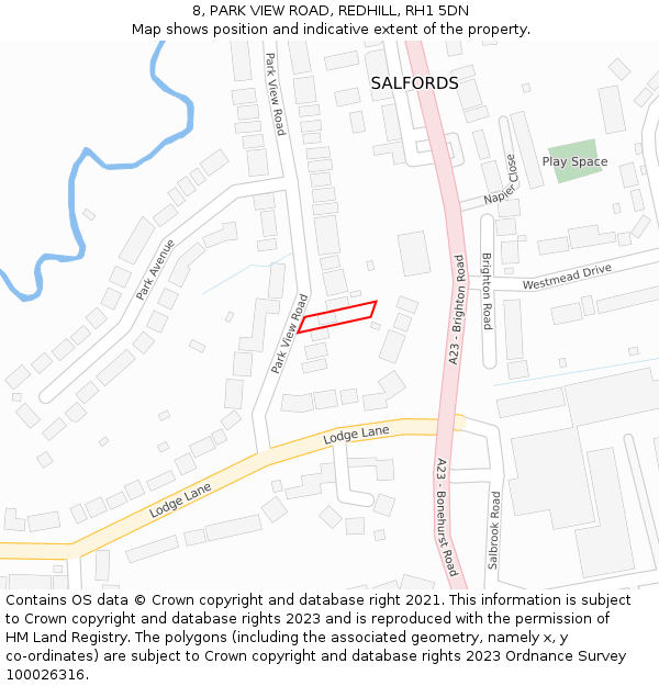 8, PARK VIEW ROAD, REDHILL, RH1 5DN: Location map and indicative extent of plot