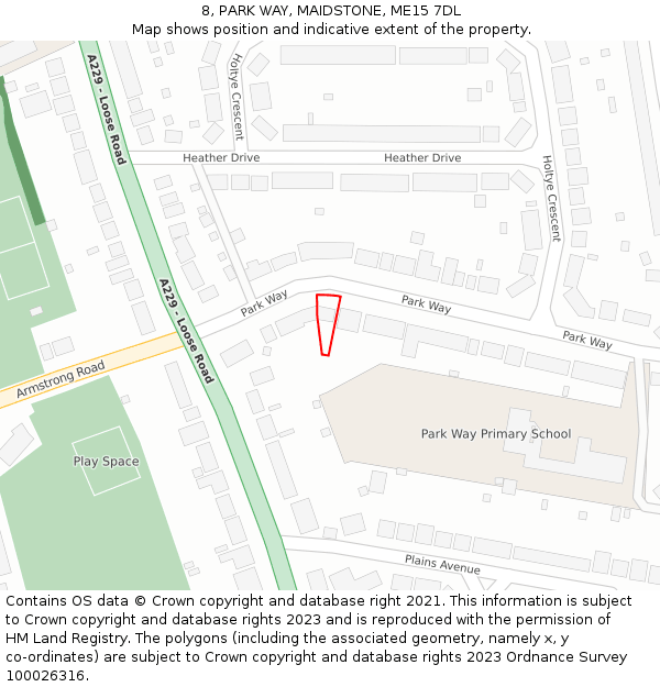 8, PARK WAY, MAIDSTONE, ME15 7DL: Location map and indicative extent of plot