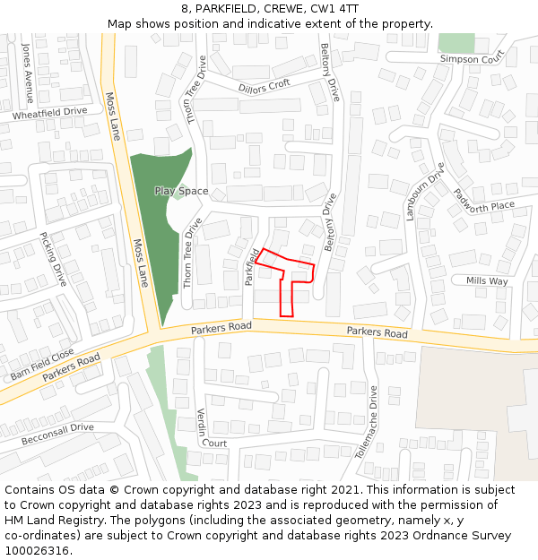 8, PARKFIELD, CREWE, CW1 4TT: Location map and indicative extent of plot