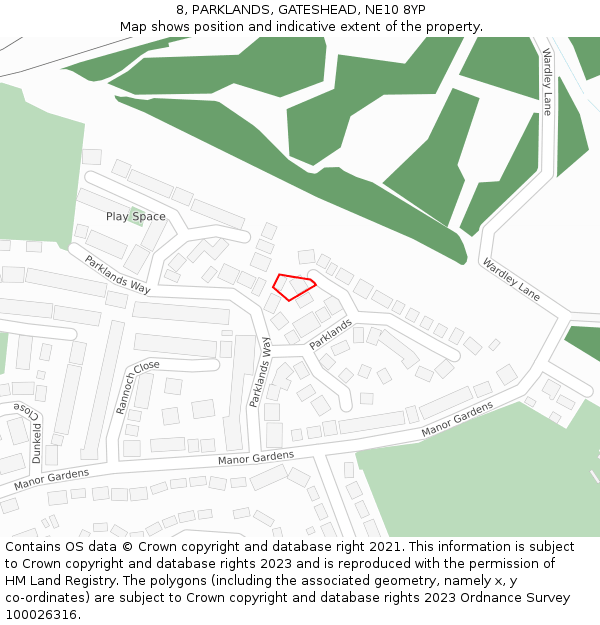 8, PARKLANDS, GATESHEAD, NE10 8YP: Location map and indicative extent of plot