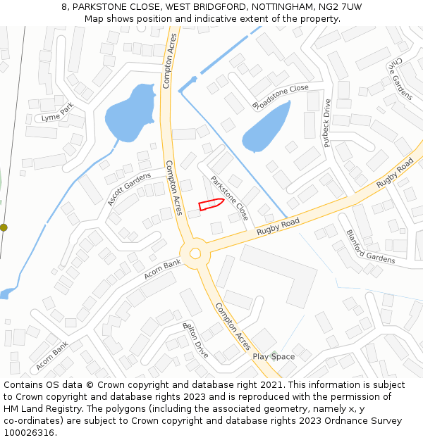 8, PARKSTONE CLOSE, WEST BRIDGFORD, NOTTINGHAM, NG2 7UW: Location map and indicative extent of plot