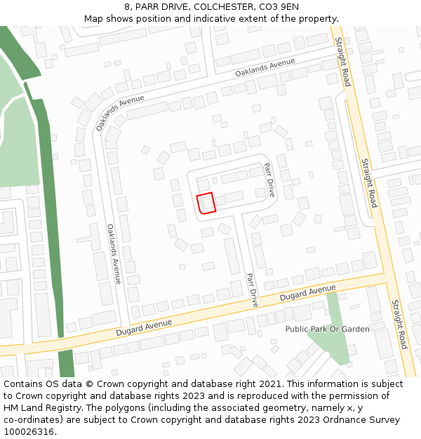 8, PARR DRIVE, COLCHESTER, CO3 9EN: Location map and indicative extent of plot