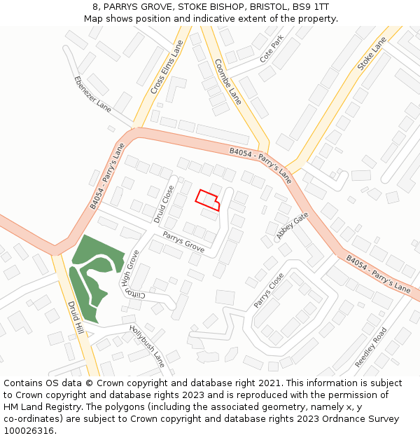 8, PARRYS GROVE, STOKE BISHOP, BRISTOL, BS9 1TT: Location map and indicative extent of plot