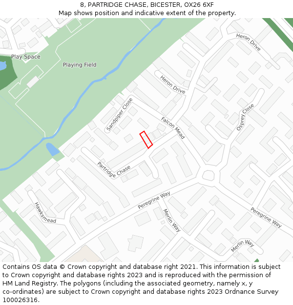 8, PARTRIDGE CHASE, BICESTER, OX26 6XF: Location map and indicative extent of plot