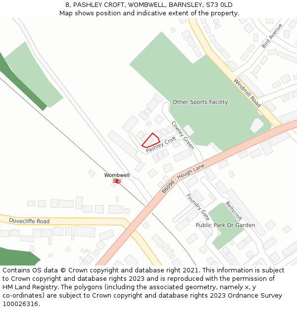 8, PASHLEY CROFT, WOMBWELL, BARNSLEY, S73 0LD: Location map and indicative extent of plot