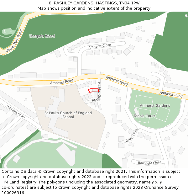 8, PASHLEY GARDENS, HASTINGS, TN34 1PW: Location map and indicative extent of plot