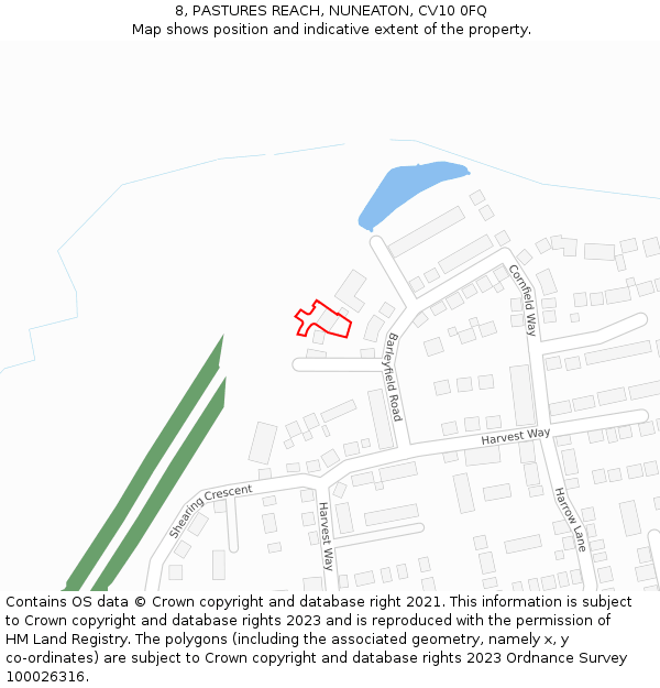 8, PASTURES REACH, NUNEATON, CV10 0FQ: Location map and indicative extent of plot