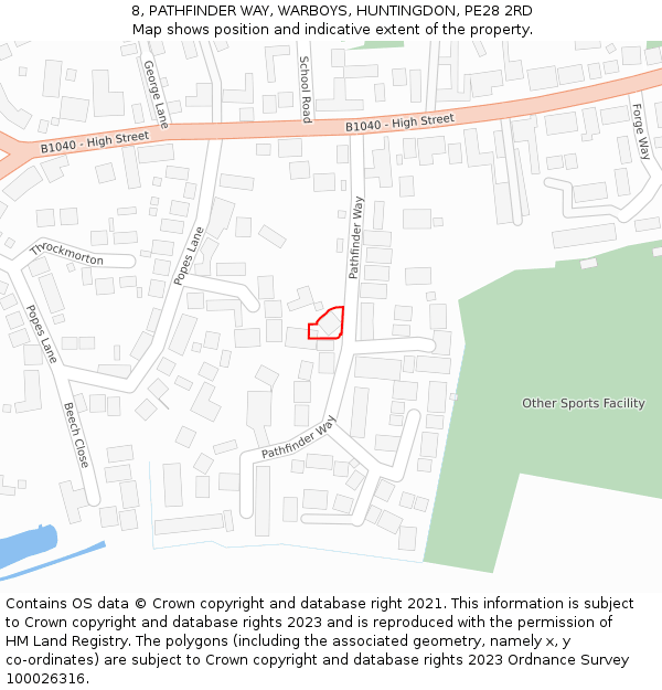 8, PATHFINDER WAY, WARBOYS, HUNTINGDON, PE28 2RD: Location map and indicative extent of plot