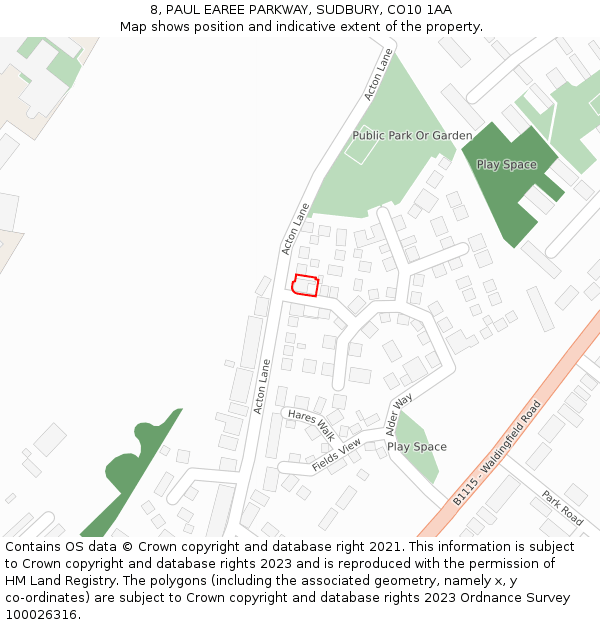 8, PAUL EAREE PARKWAY, SUDBURY, CO10 1AA: Location map and indicative extent of plot