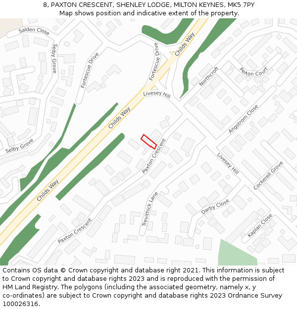 8, PAXTON CRESCENT, SHENLEY LODGE, MILTON KEYNES, MK5 7PY: Location map and indicative extent of plot