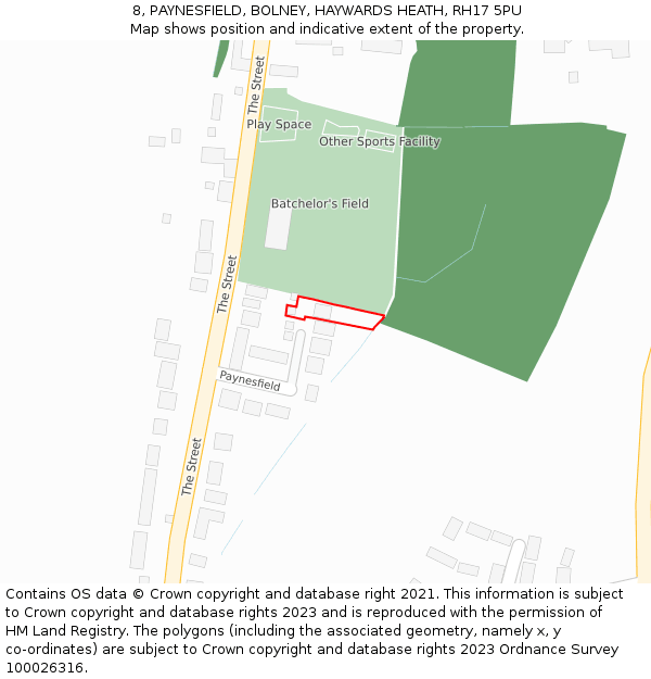 8, PAYNESFIELD, BOLNEY, HAYWARDS HEATH, RH17 5PU: Location map and indicative extent of plot