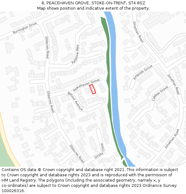 8, PEACEHAVEN GROVE, STOKE-ON-TRENT, ST4 8SZ: Location map and indicative extent of plot