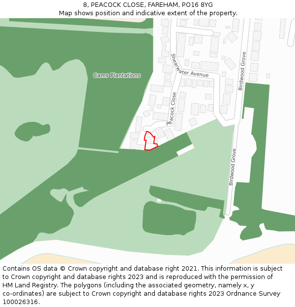 8, PEACOCK CLOSE, FAREHAM, PO16 8YG: Location map and indicative extent of plot