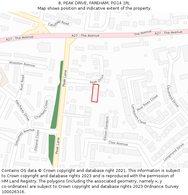 8, PEAK DRIVE, FAREHAM, PO14 1RL: Location map and indicative extent of plot