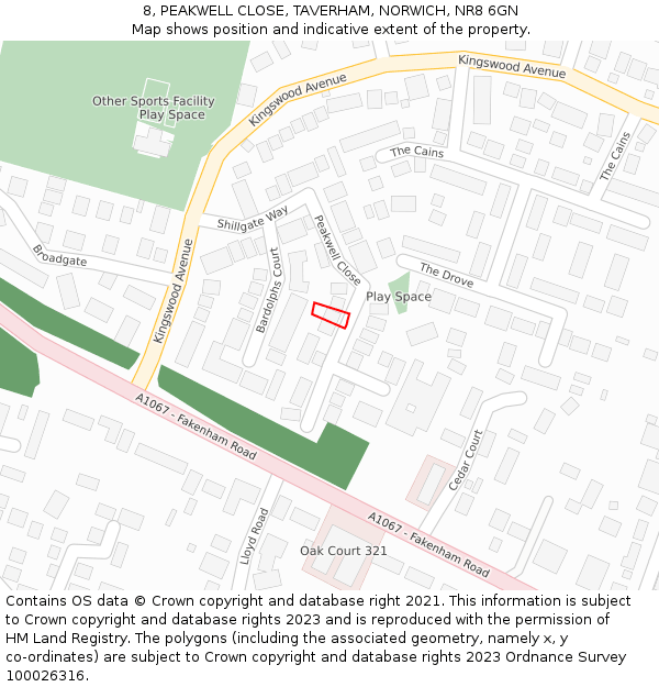 8, PEAKWELL CLOSE, TAVERHAM, NORWICH, NR8 6GN: Location map and indicative extent of plot