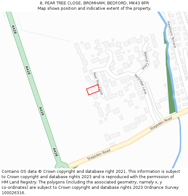 8, PEAR TREE CLOSE, BROMHAM, BEDFORD, MK43 8PR: Location map and indicative extent of plot