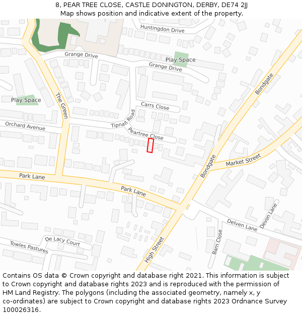 8, PEAR TREE CLOSE, CASTLE DONINGTON, DERBY, DE74 2JJ: Location map and indicative extent of plot