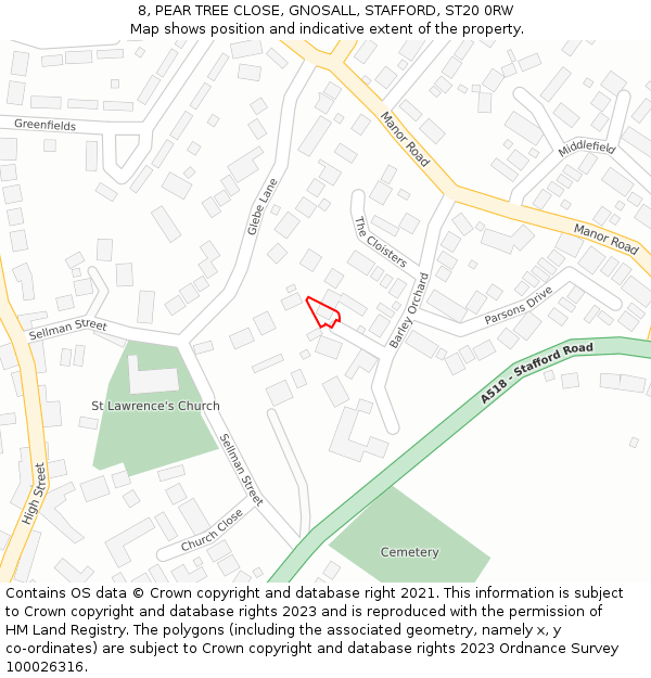 8, PEAR TREE CLOSE, GNOSALL, STAFFORD, ST20 0RW: Location map and indicative extent of plot