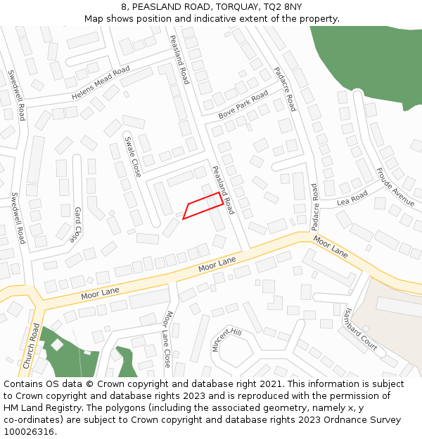 8, PEASLAND ROAD, TORQUAY, TQ2 8NY: Location map and indicative extent of plot