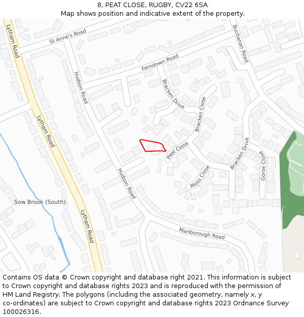 8, PEAT CLOSE, RUGBY, CV22 6SA: Location map and indicative extent of plot