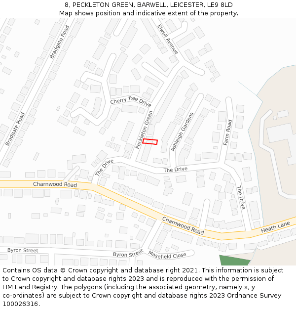 8, PECKLETON GREEN, BARWELL, LEICESTER, LE9 8LD: Location map and indicative extent of plot