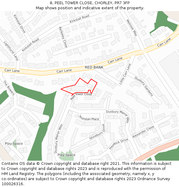 8, PEEL TOWER CLOSE, CHORLEY, PR7 3FP: Location map and indicative extent of plot