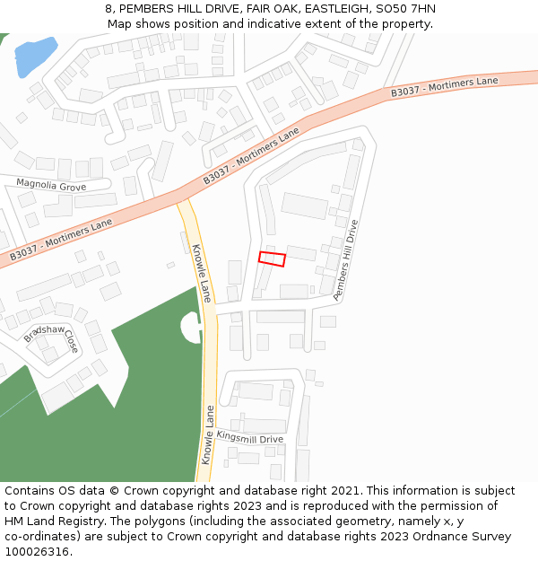 8, PEMBERS HILL DRIVE, FAIR OAK, EASTLEIGH, SO50 7HN: Location map and indicative extent of plot