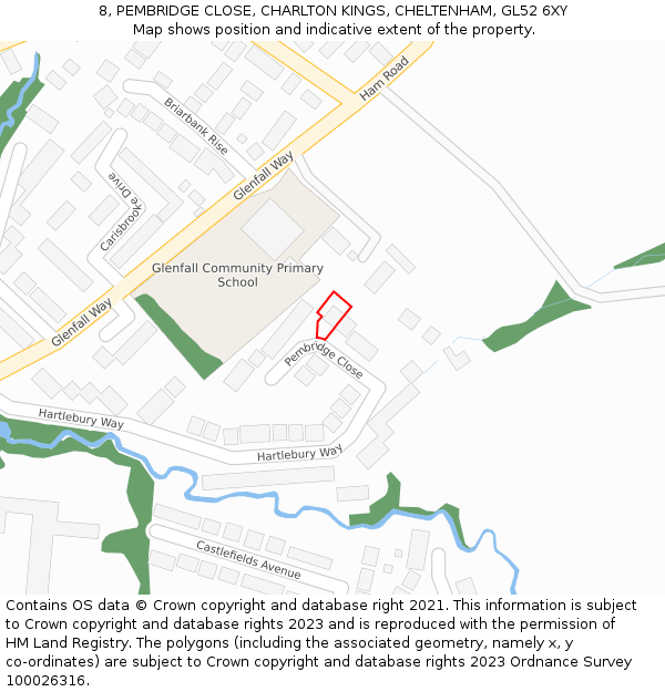 8, PEMBRIDGE CLOSE, CHARLTON KINGS, CHELTENHAM, GL52 6XY: Location map and indicative extent of plot