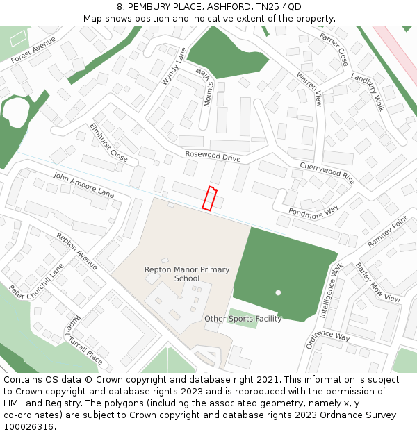8, PEMBURY PLACE, ASHFORD, TN25 4QD: Location map and indicative extent of plot