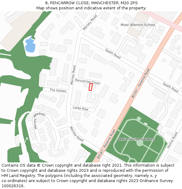 8, PENCARROW CLOSE, MANCHESTER, M20 2PS: Location map and indicative extent of plot