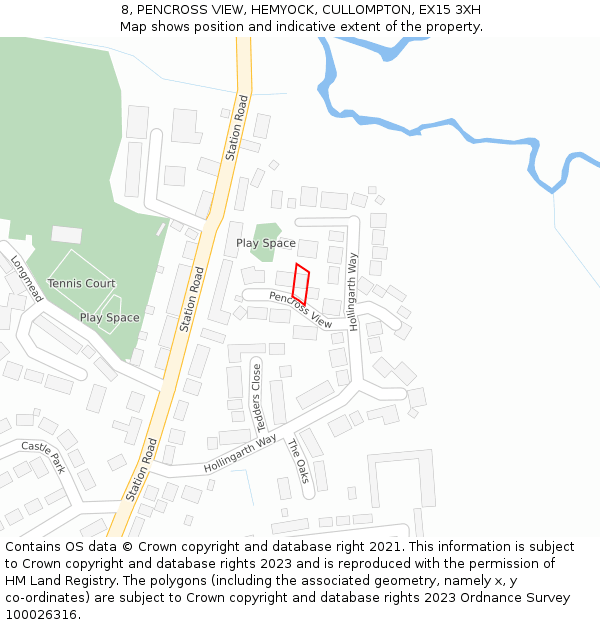 8, PENCROSS VIEW, HEMYOCK, CULLOMPTON, EX15 3XH: Location map and indicative extent of plot