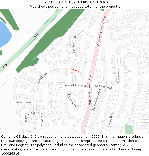 8, PENDLE AVENUE, KETTERING, NN16 9FA: Location map and indicative extent of plot